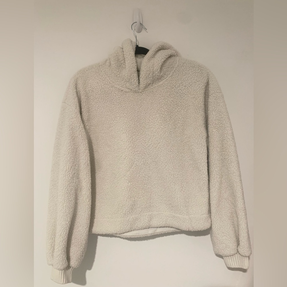 Abercrombie & Fitch Women’s White Sherpa Hoodie Sweatshirt - Size Medium